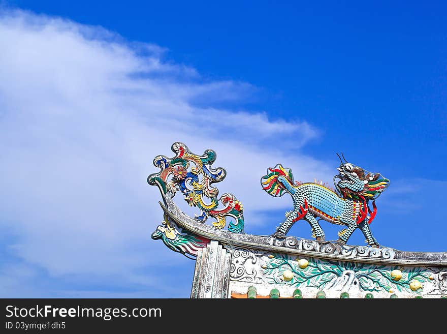 Beautiful dragon with blue sky as background