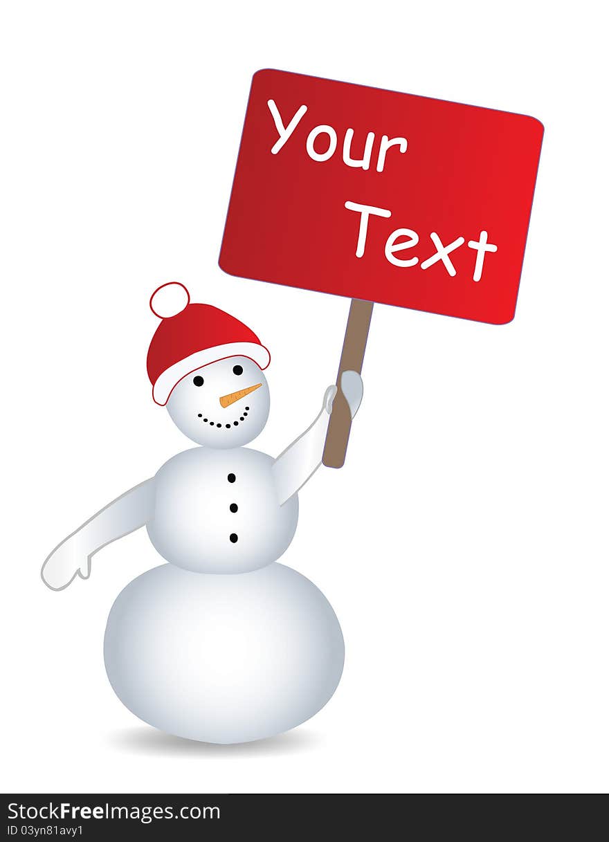 Snowman with billboard and place for text