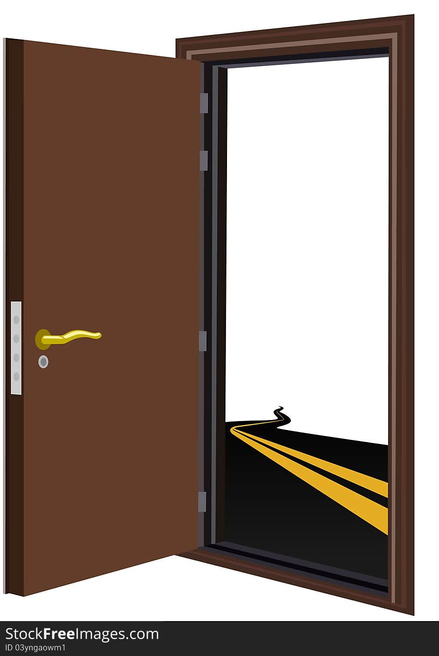 Open the door and highway with a dividing strip. The illustration on a white background. Open the door and highway with a dividing strip. The illustration on a white background.