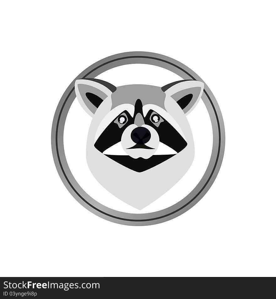 Round head badge with a raccoon. The illustration on a white background