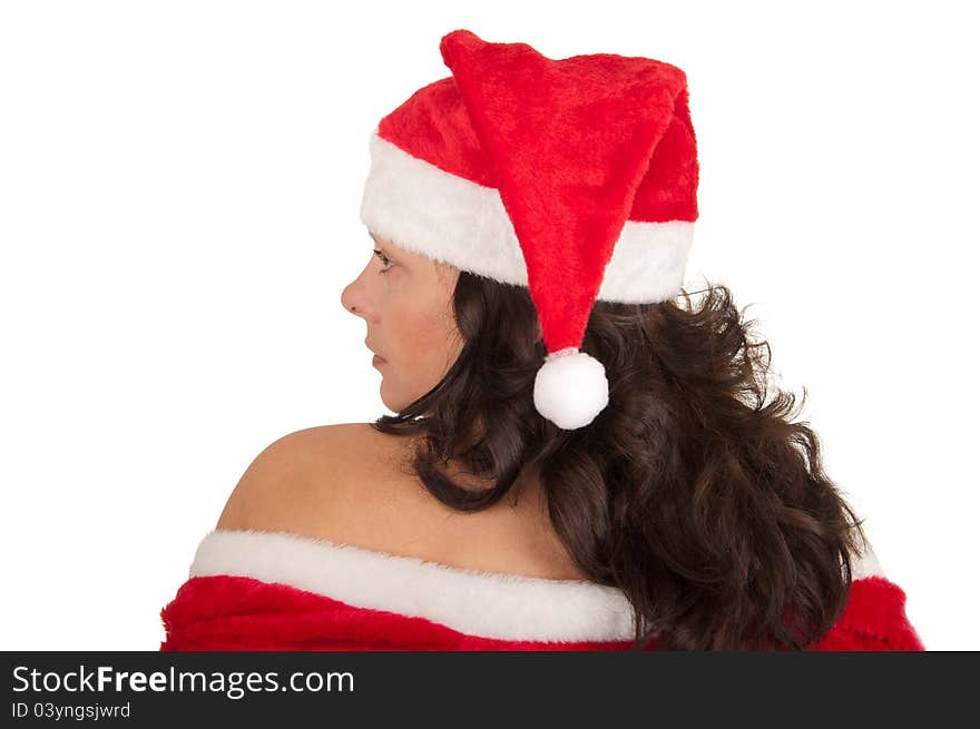 sexy young brunette woman dressed as Santa