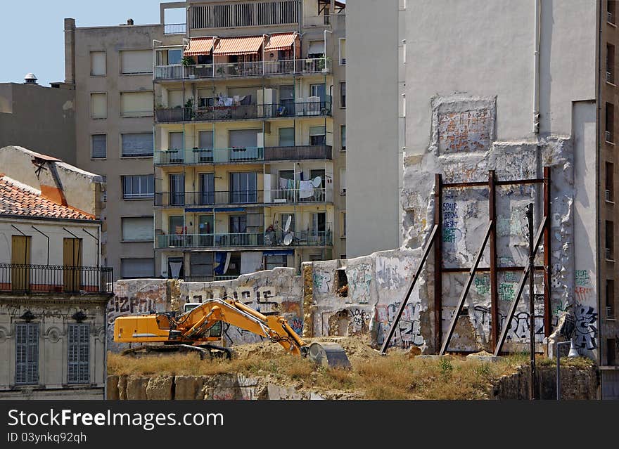 A construction site in town.