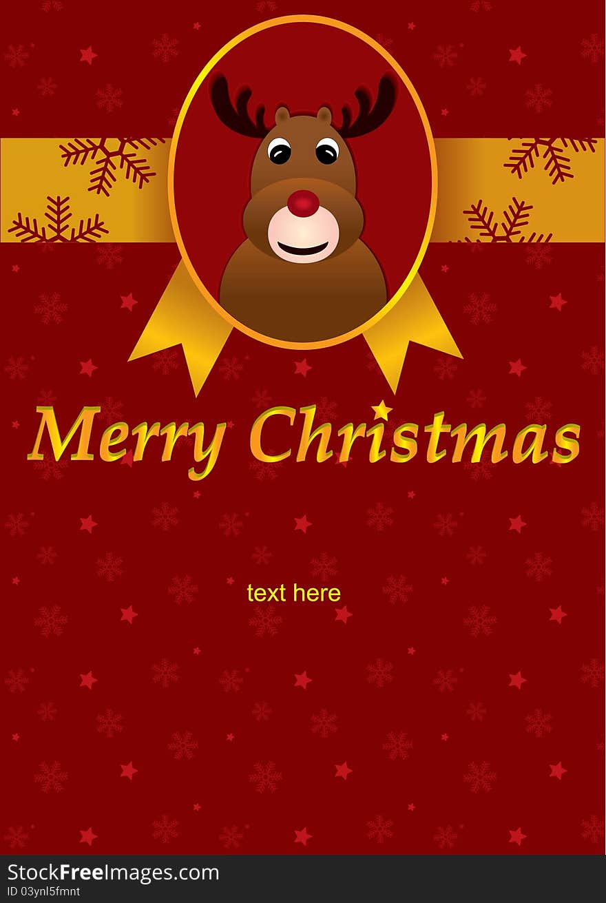 Christmas greeting card with a Christmas reindeer. Vector illustration.