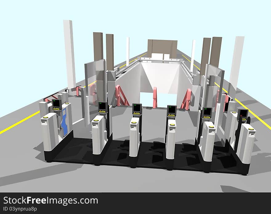 Automatic Ticket Gates on an island platform