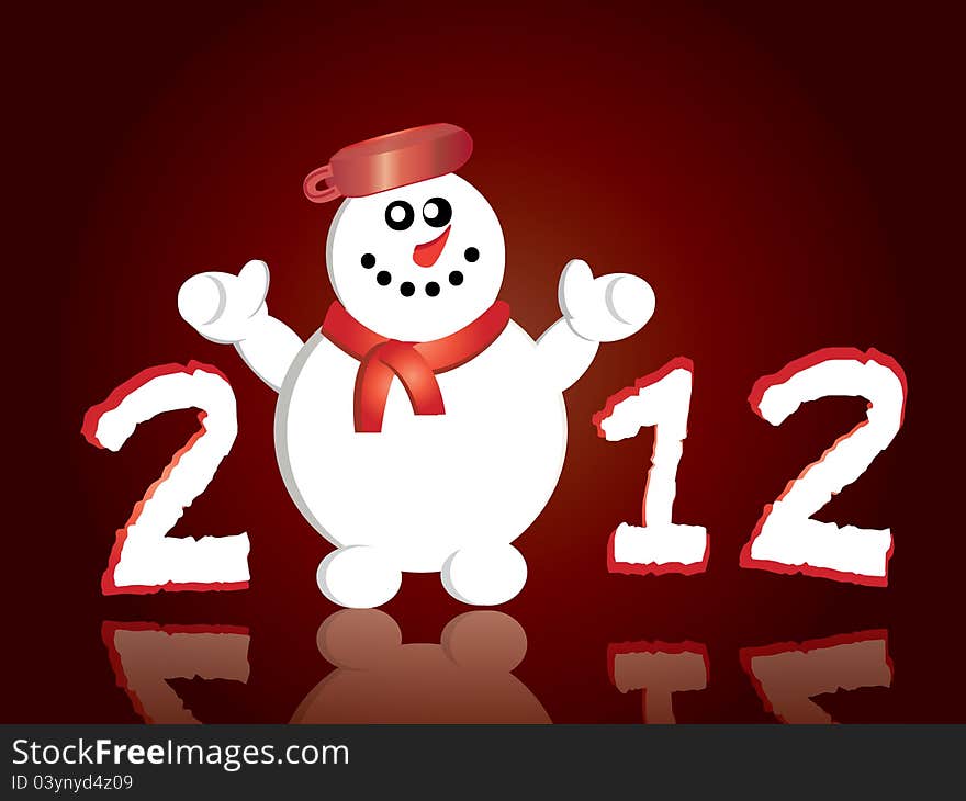 Happy New Year greeting card with snowman.