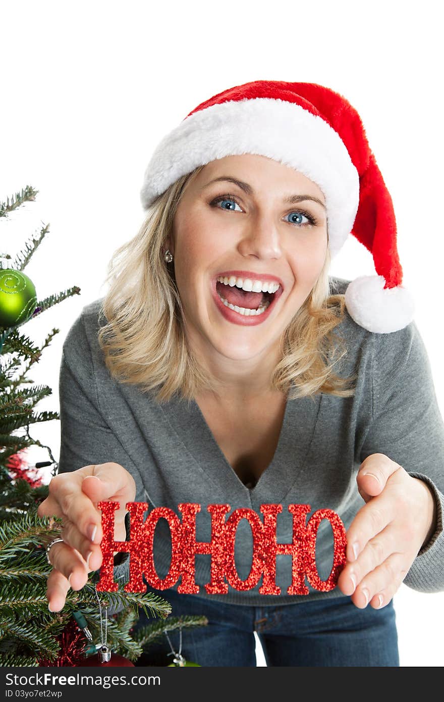 Cheery Woman With Christmas Ornament