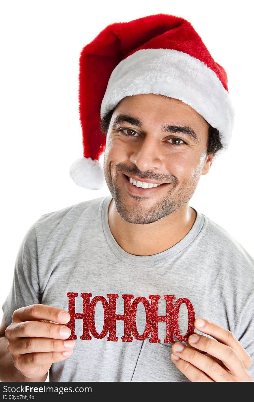 Middle eastern man with Christmas ornament