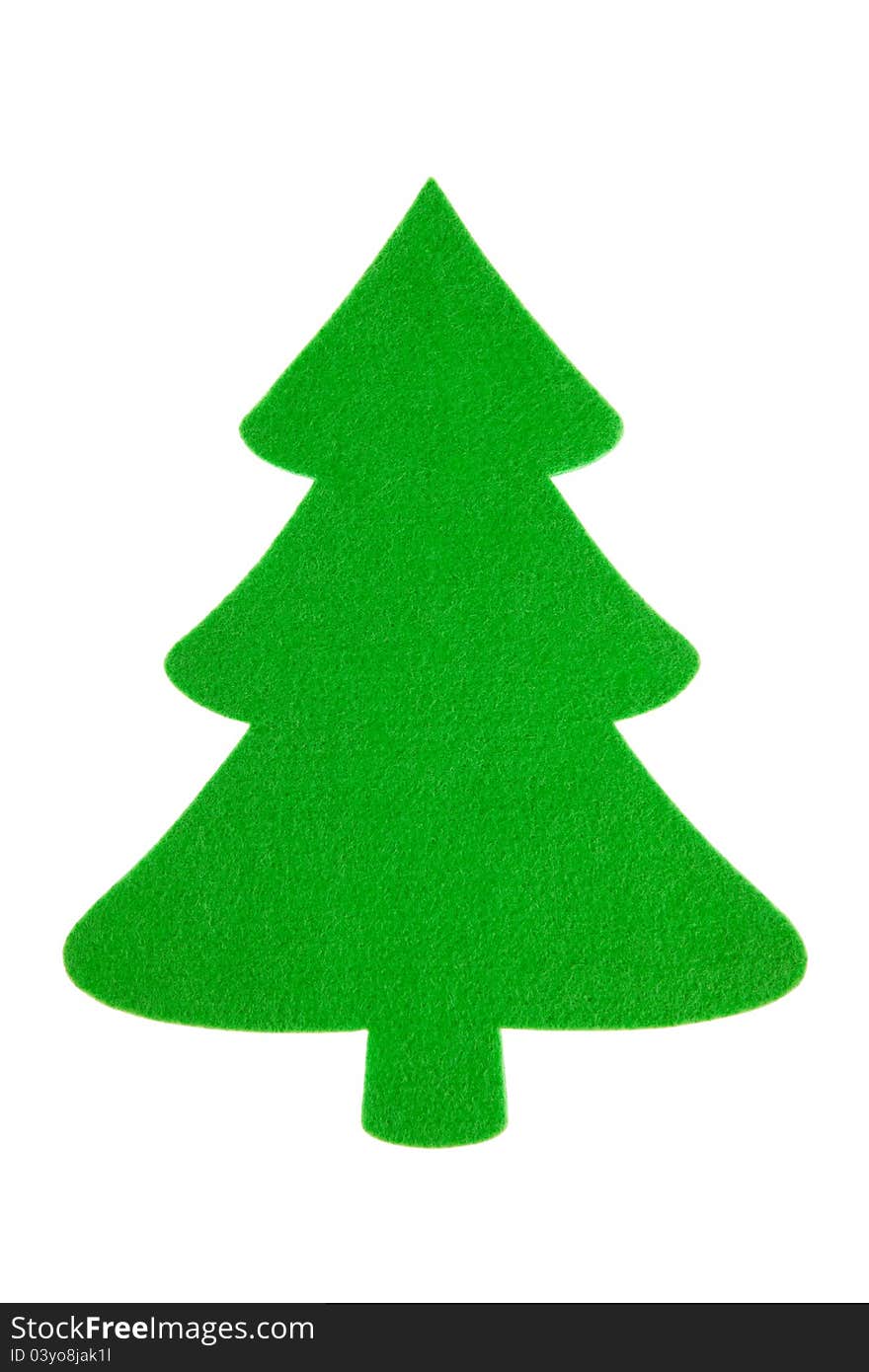 Green Felt Christmas Tree Cutout Isolated On White