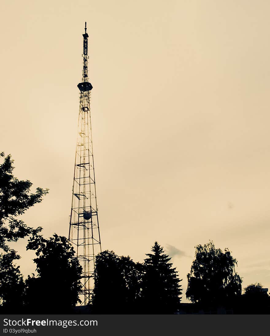 Modern antenna on blue sky