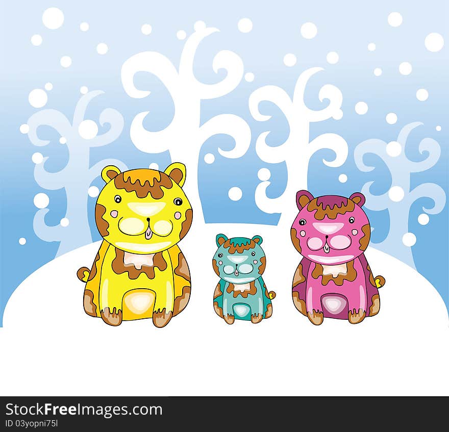 Funny bears at winter