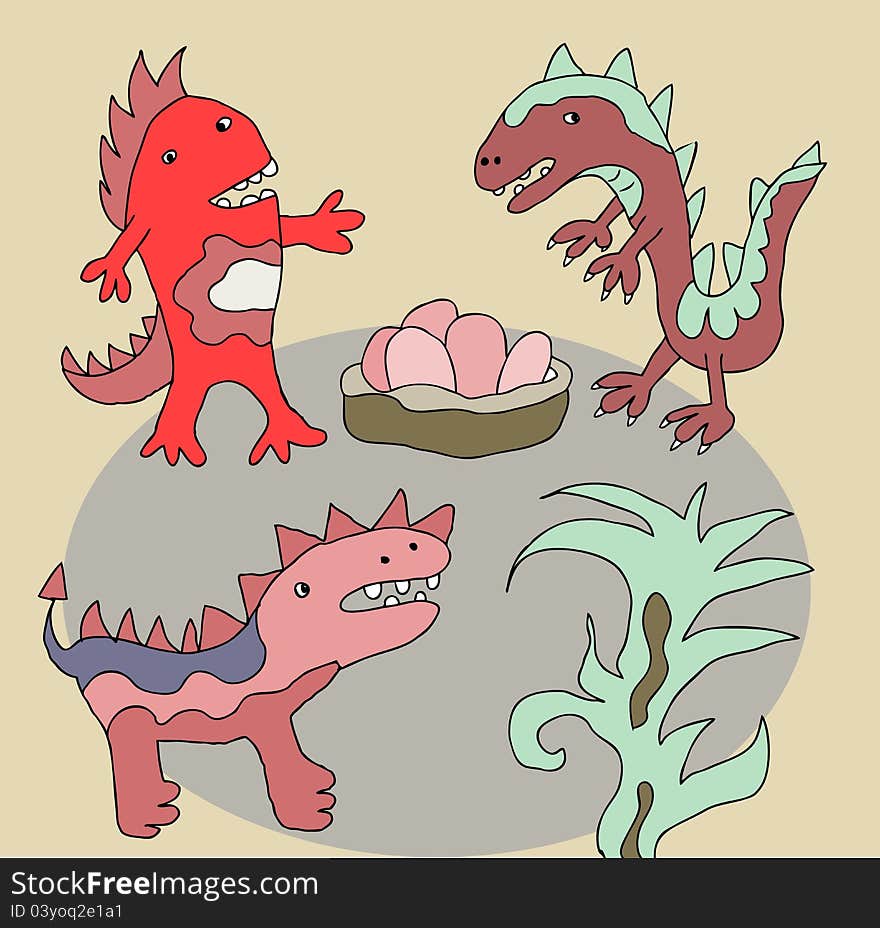 Funny dinos illustration