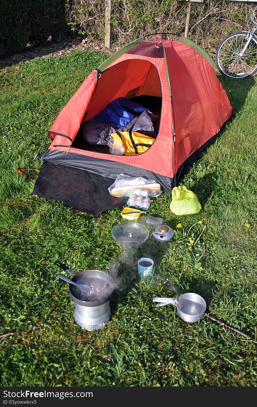 Preparing the evening meal at camp. Preparing the evening meal at camp