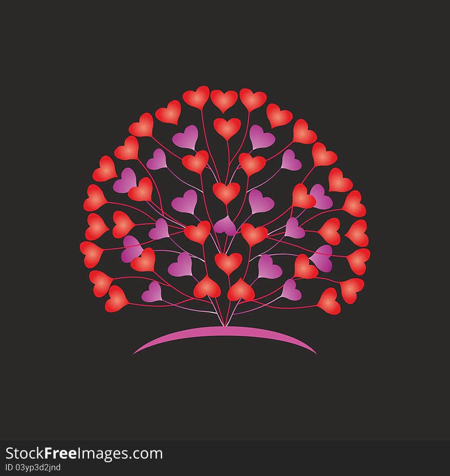 Abstract red and pink hearts on black background. Abstract red and pink hearts on black background