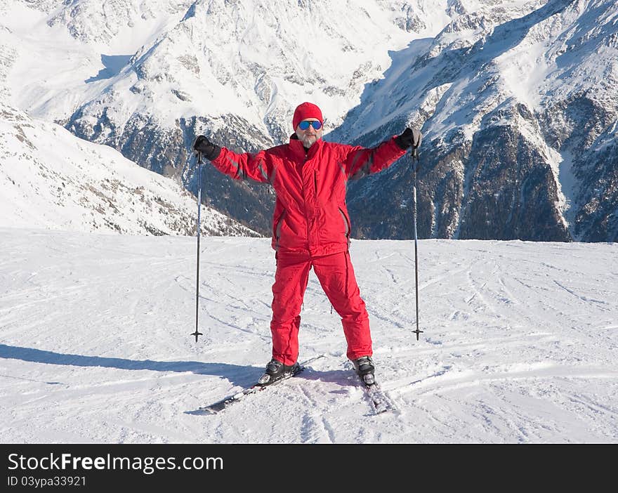 Skier And Mountains