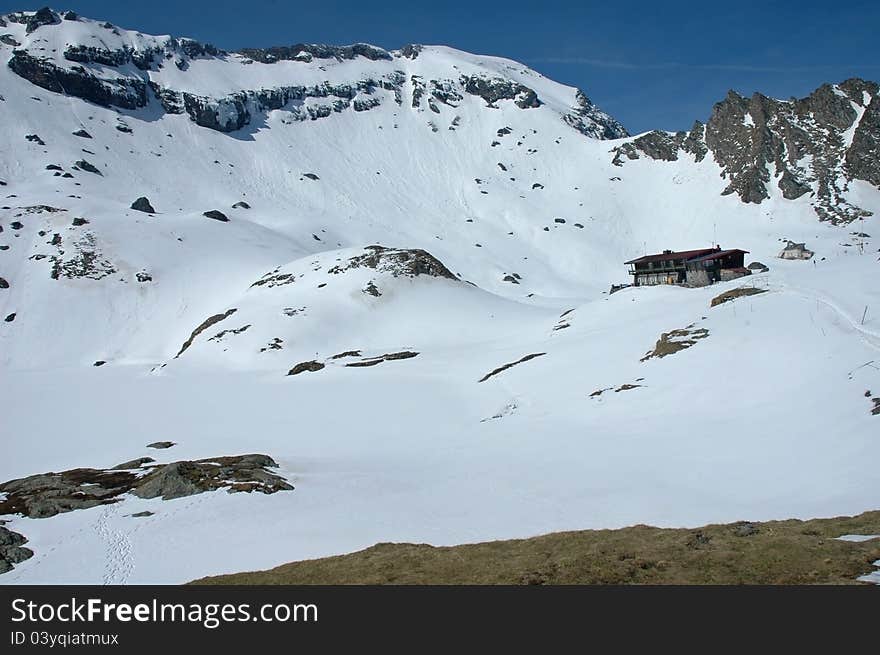 Snow covered landscape in the mountains