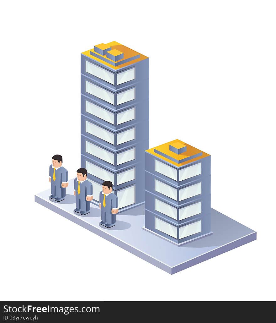 Town in isometric view with the landscape