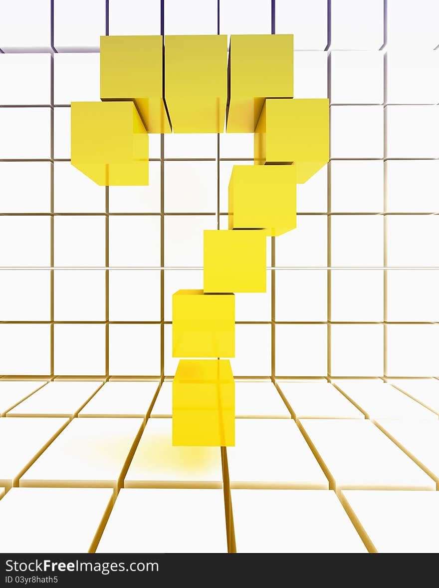 Yellow Box for Question Marks, 3D render.