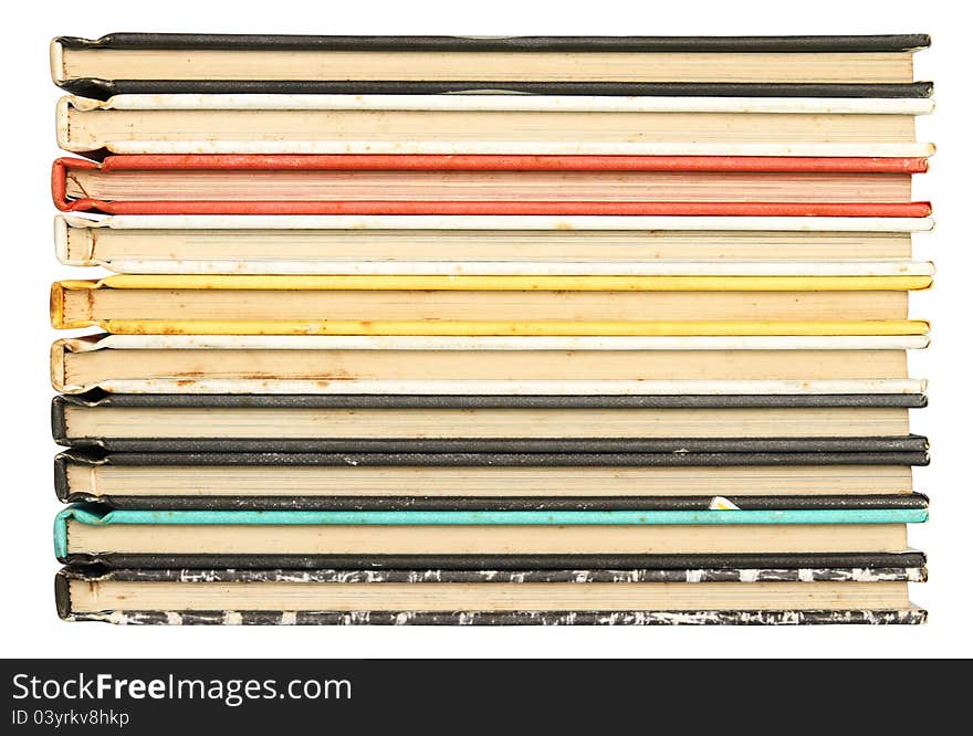 Stack of colorful old books background