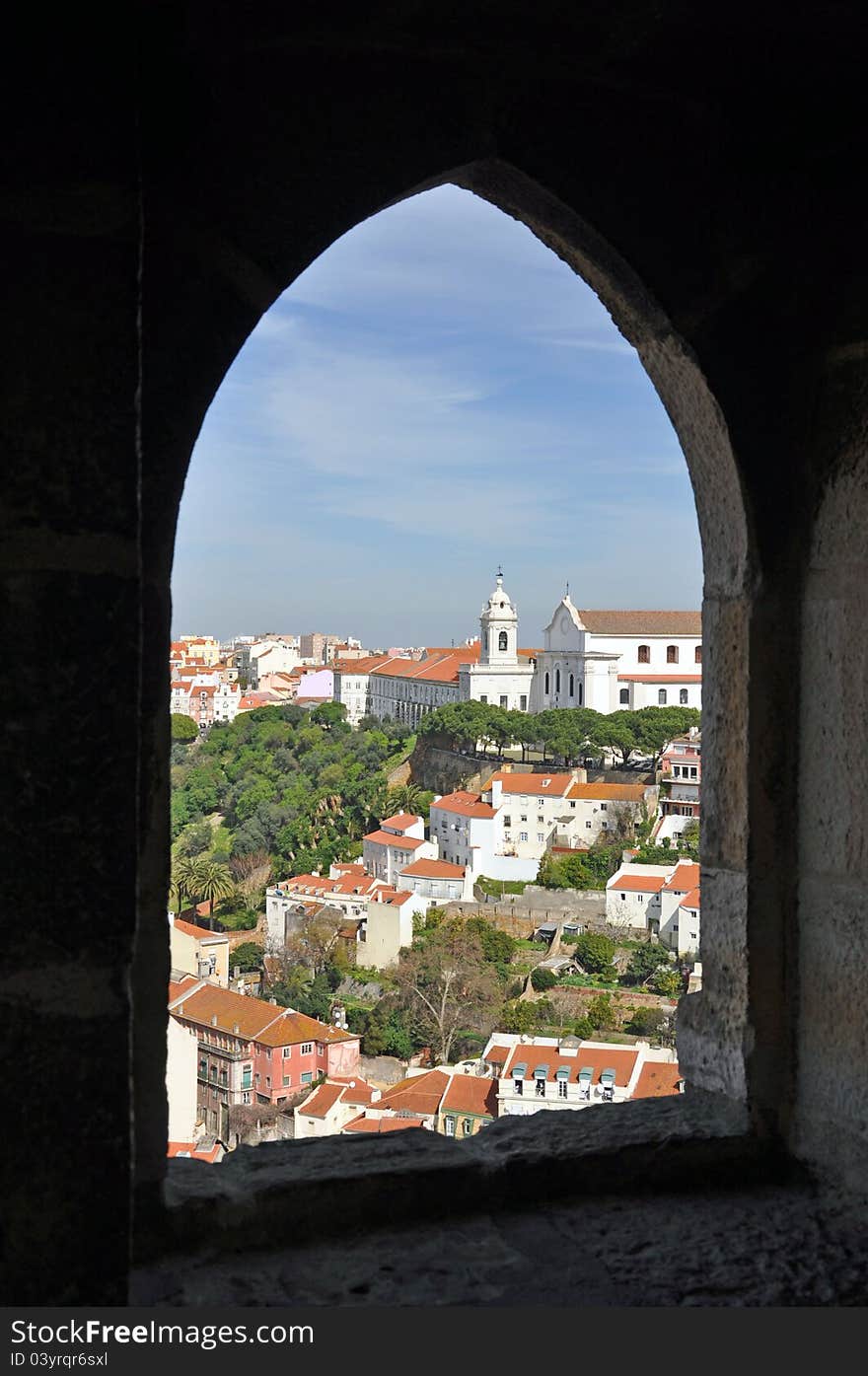 The is a view from st georges castle ( castelo sao jorge ) in lisbon towards the catherdral. The is a view from st georges castle ( castelo sao jorge ) in lisbon towards the catherdral