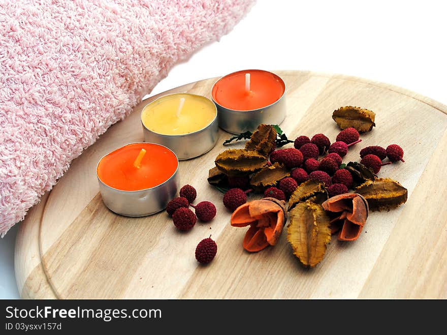 Three Candles With Dried Flowers