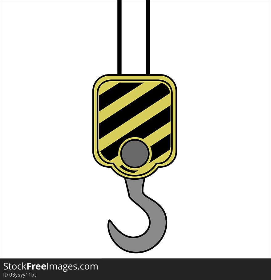 Yellow crane hook, isolated on white background,