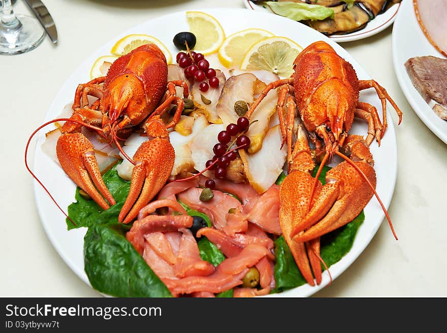 Boiled crawfish on a plate