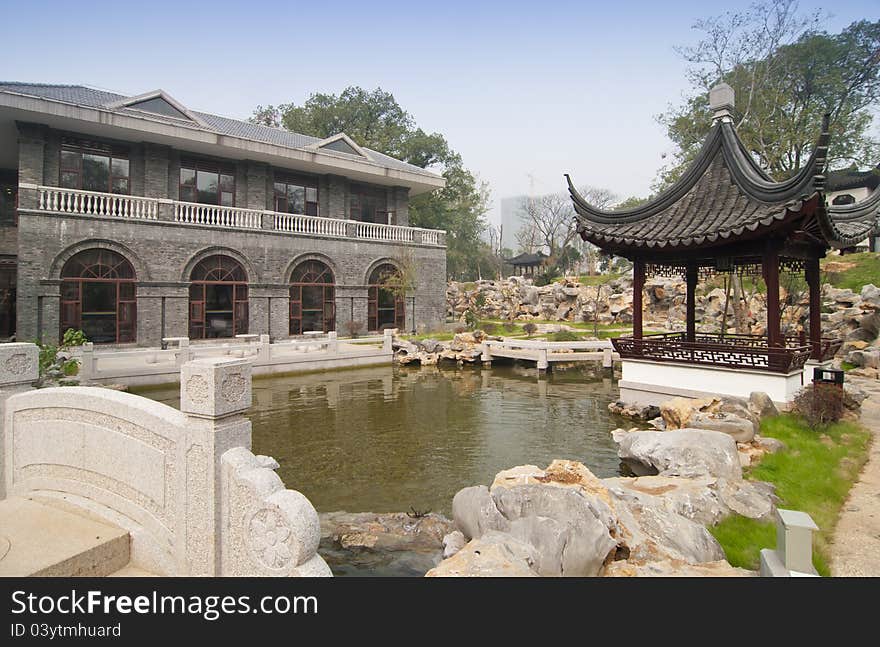 The courtyard with a pavilion in chinese style