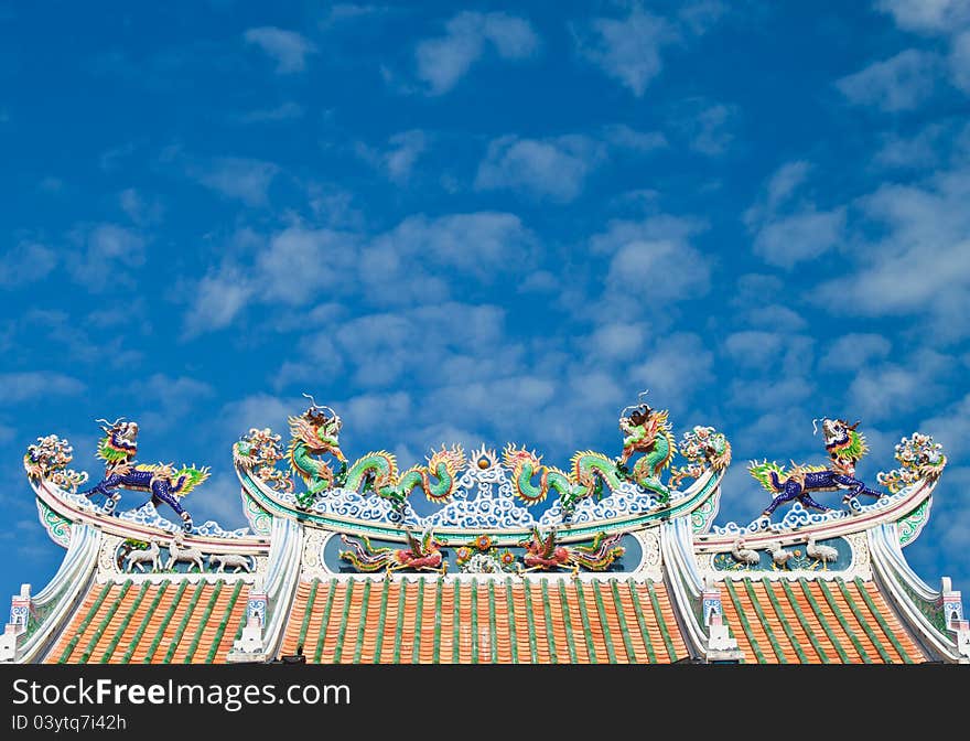 The dragon on roof Chinese temple. The dragon on roof Chinese temple.