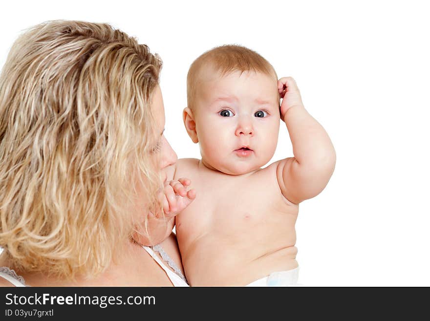 Mother with her baby over white background. Mother with her baby over white background