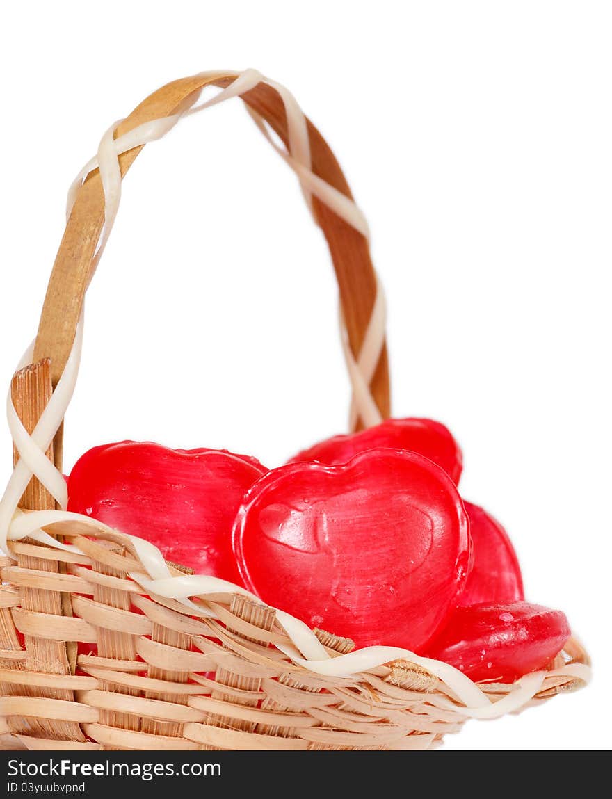 Wicker Basket Full Of Heart Shape Candy