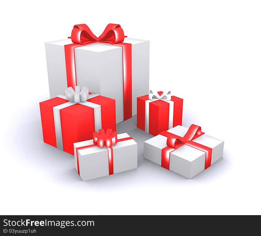 Gifts with red and white ribbons