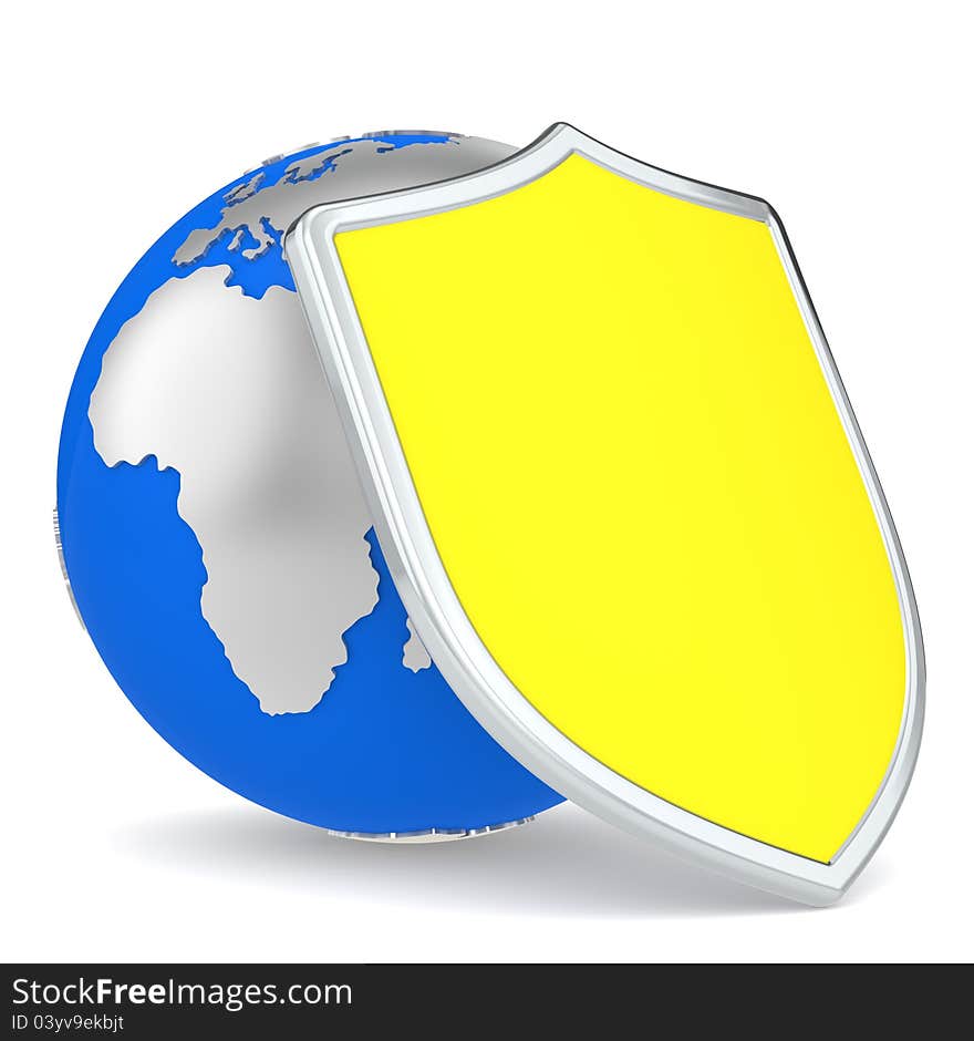 The Earth and a yellow Shield. The Earth and a yellow Shield