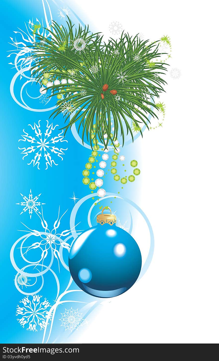 Christmas tree with blue ball and snowflakes