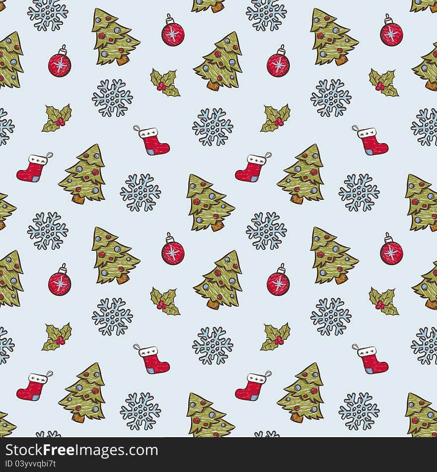 Christmas  seamless pattern with cute elements