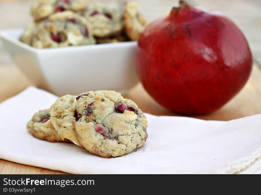 White chocolate chip pomegranate cookies. White chocolate chip pomegranate cookies