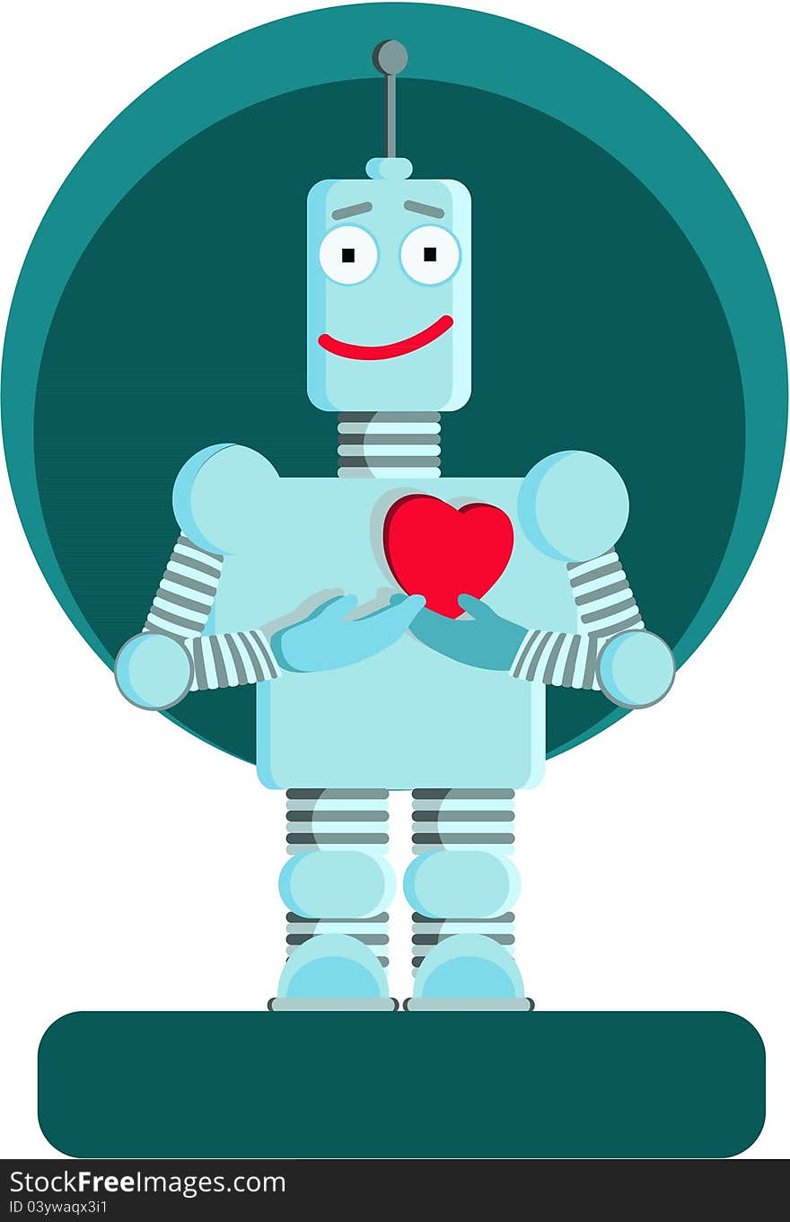 The robot standing with heart in hands. The robot standing with heart in hands