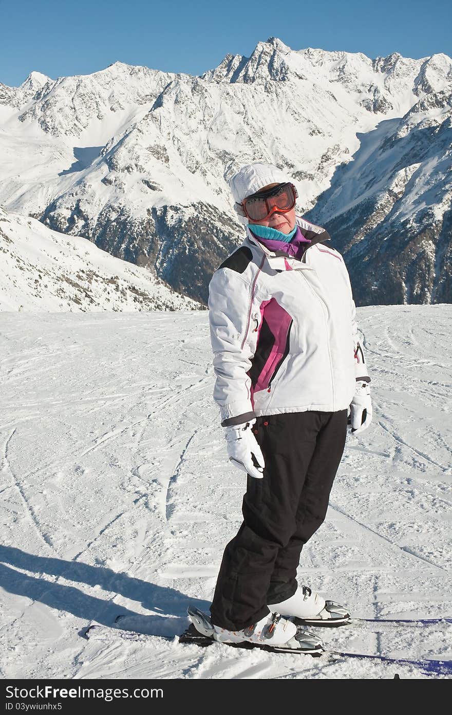 Skier and mountains