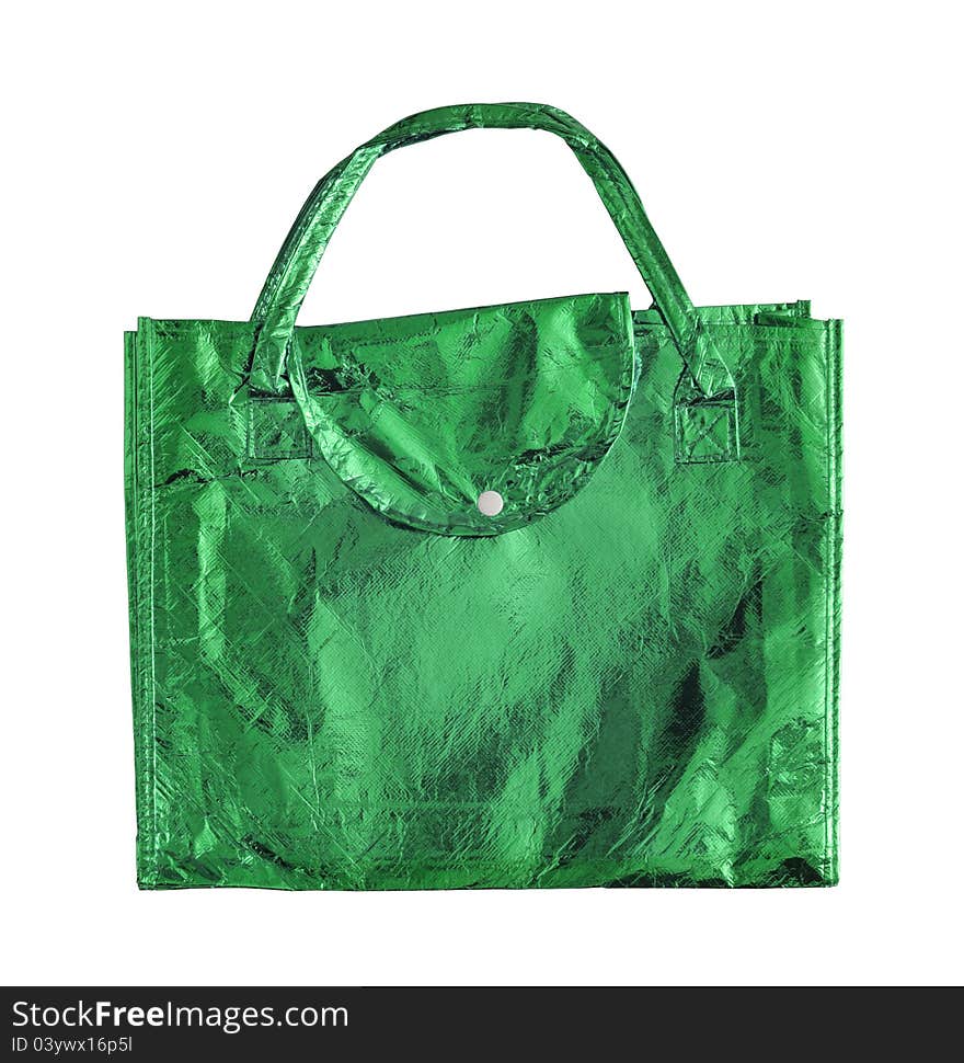 Green shopping bag isolated on a white with clipping path