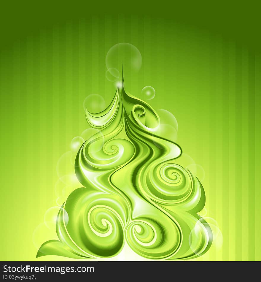 Shining abstract christmas tree with swirls