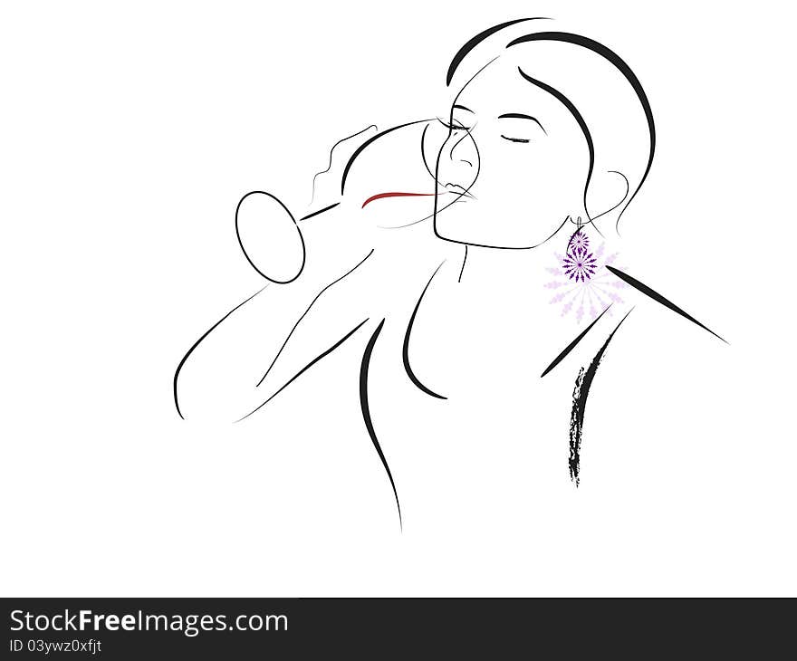 Image of a beautiful girl drinking wine