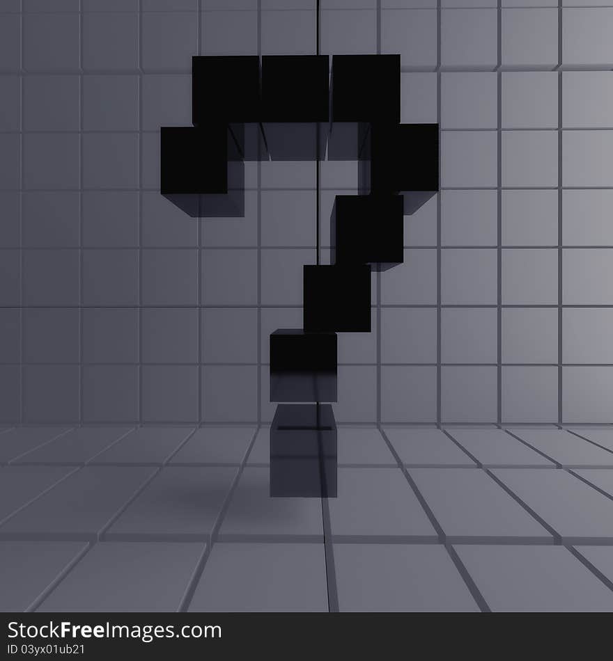 Black Box for Question Marks, 3D render.