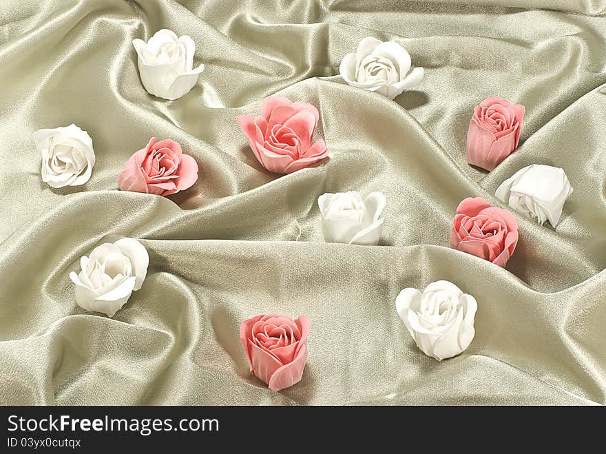 Pink and white rosebuds in silk