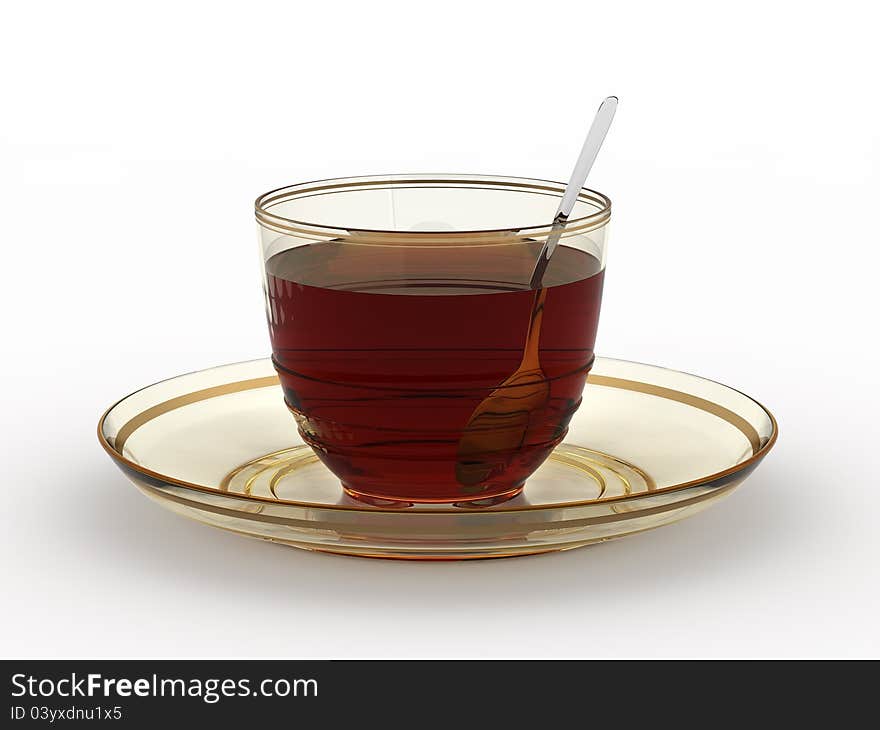 The cup of black tea on a white background. The cup of black tea on a white background