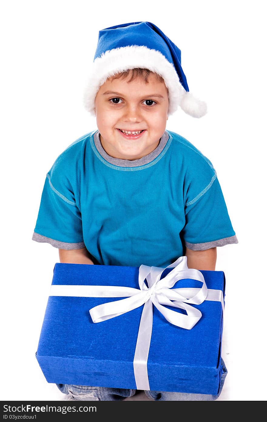 Cute baby boy surprised on white background