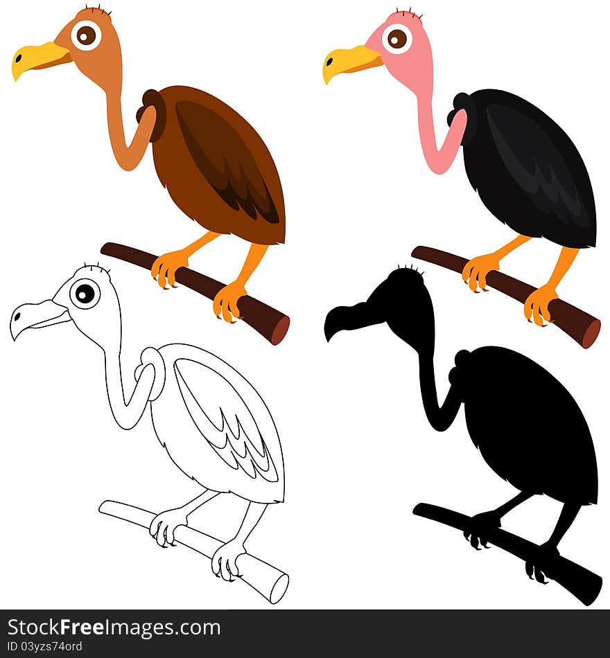 A Set of cute vector Icons : Vultures isolated on white. A Set of cute vector Icons : Vultures isolated on white