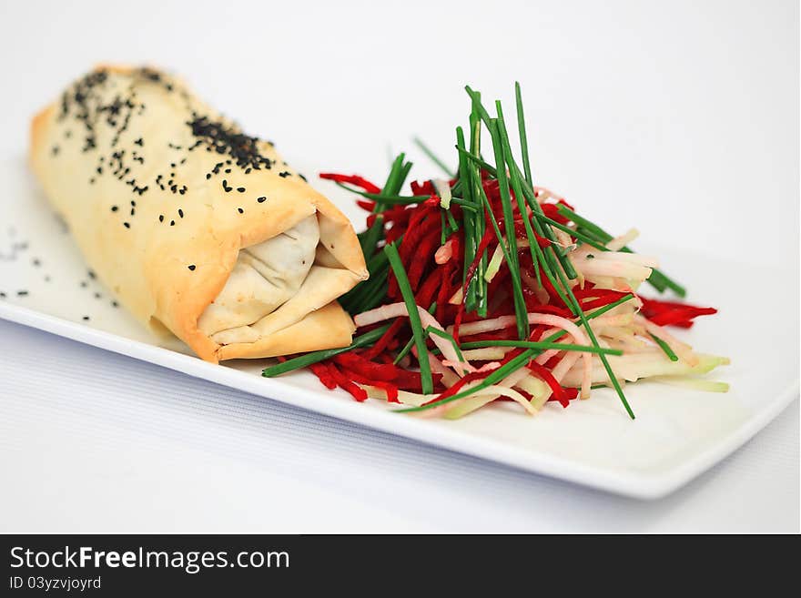 Chinese Beef Steak Rolls end salad