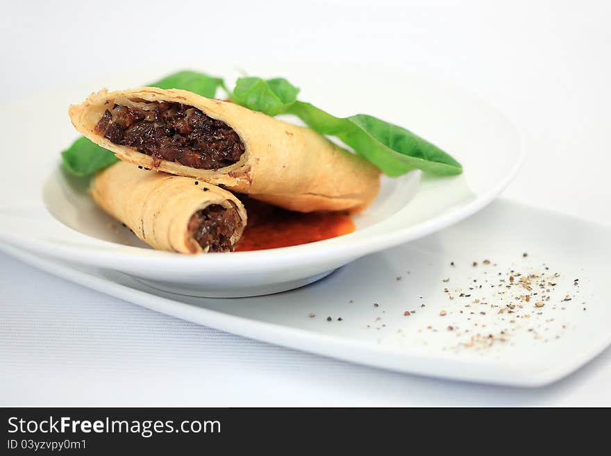 Beef Steak Roll Cooked In Chinese. Beef Steak Roll Cooked In Chinese