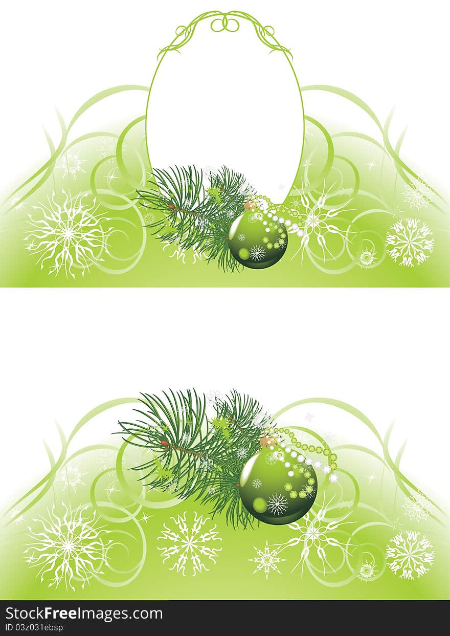 Christmas tree with green ball. Two backgrounds