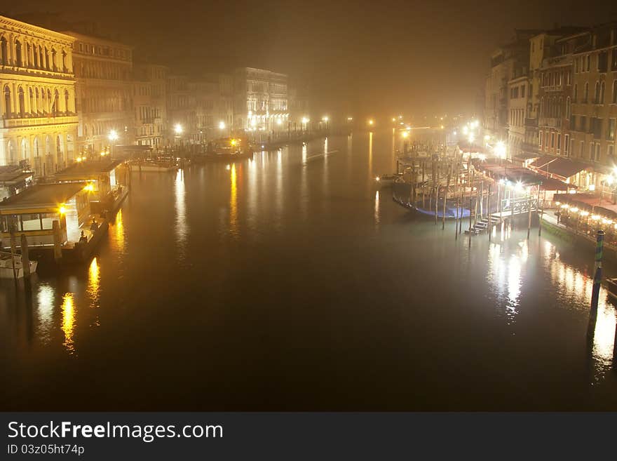 Venica Grand Canal on foggy night