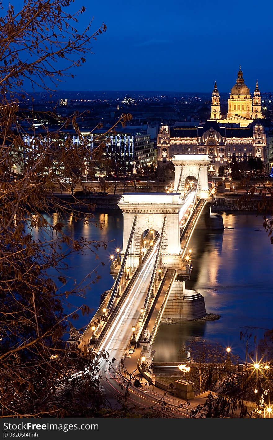 Budapest lookout at night with Chain Bridge